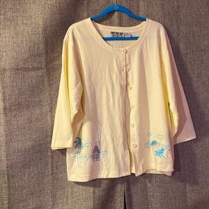 Palm Grove light yellow sweater with beach design - Size 3X